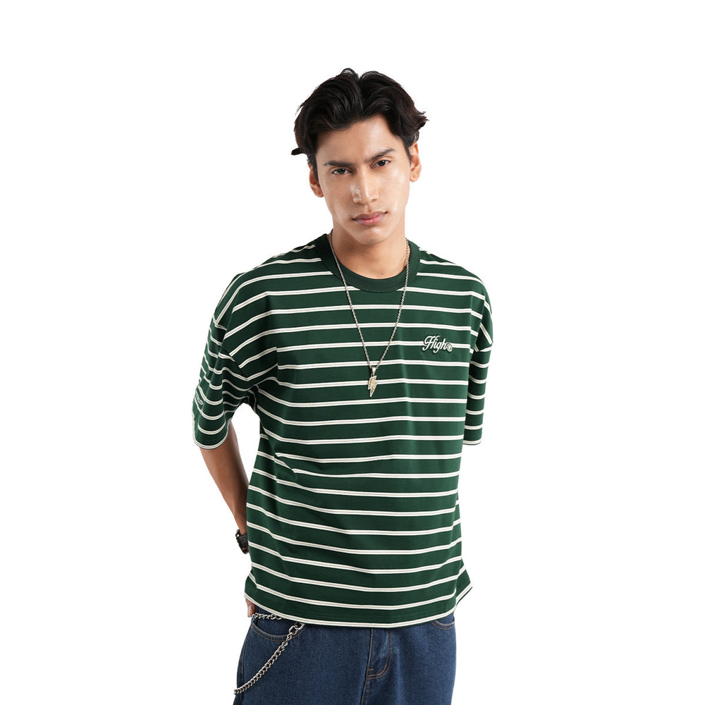 HIGH CULTURED Opulent Logo Stripes Boxy Tee - 1167