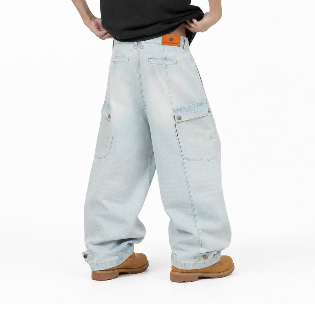 HIGH CULTURED Washed Barrel Cargo Long Jeans - 100