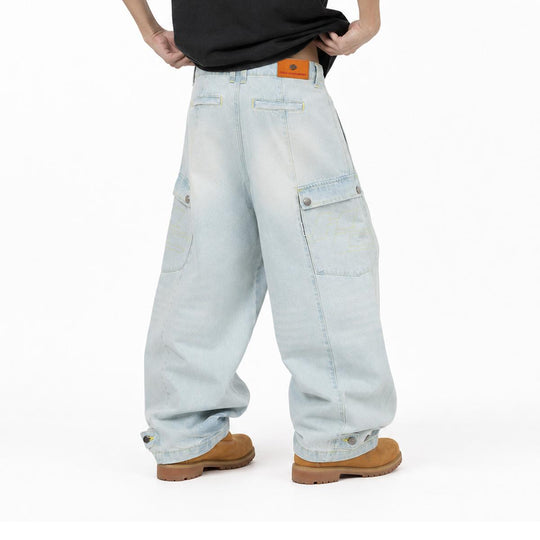 HIGH CULTURED Washed Barrel Cargo Long Jeans - 100