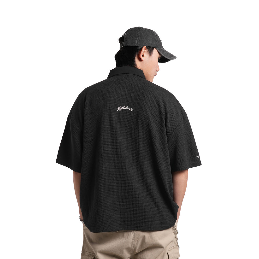 High Cultured Opulent Waffle Boxy Polo Tee -164