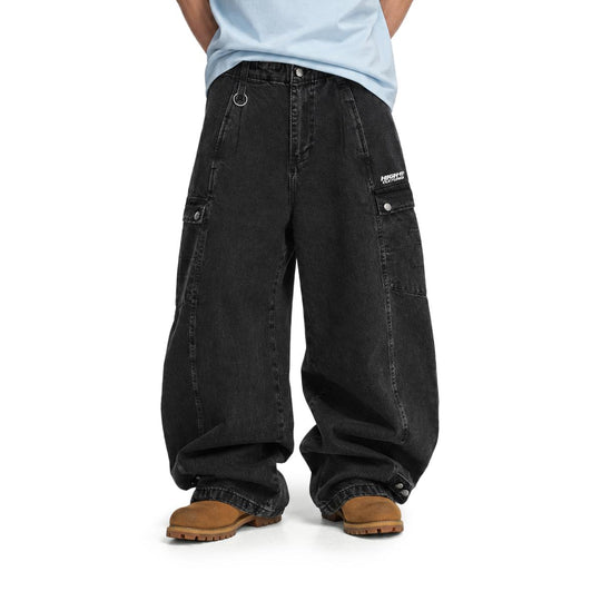 HIGH CULTURED Washed Barrel Cargo Long Jeans - 100