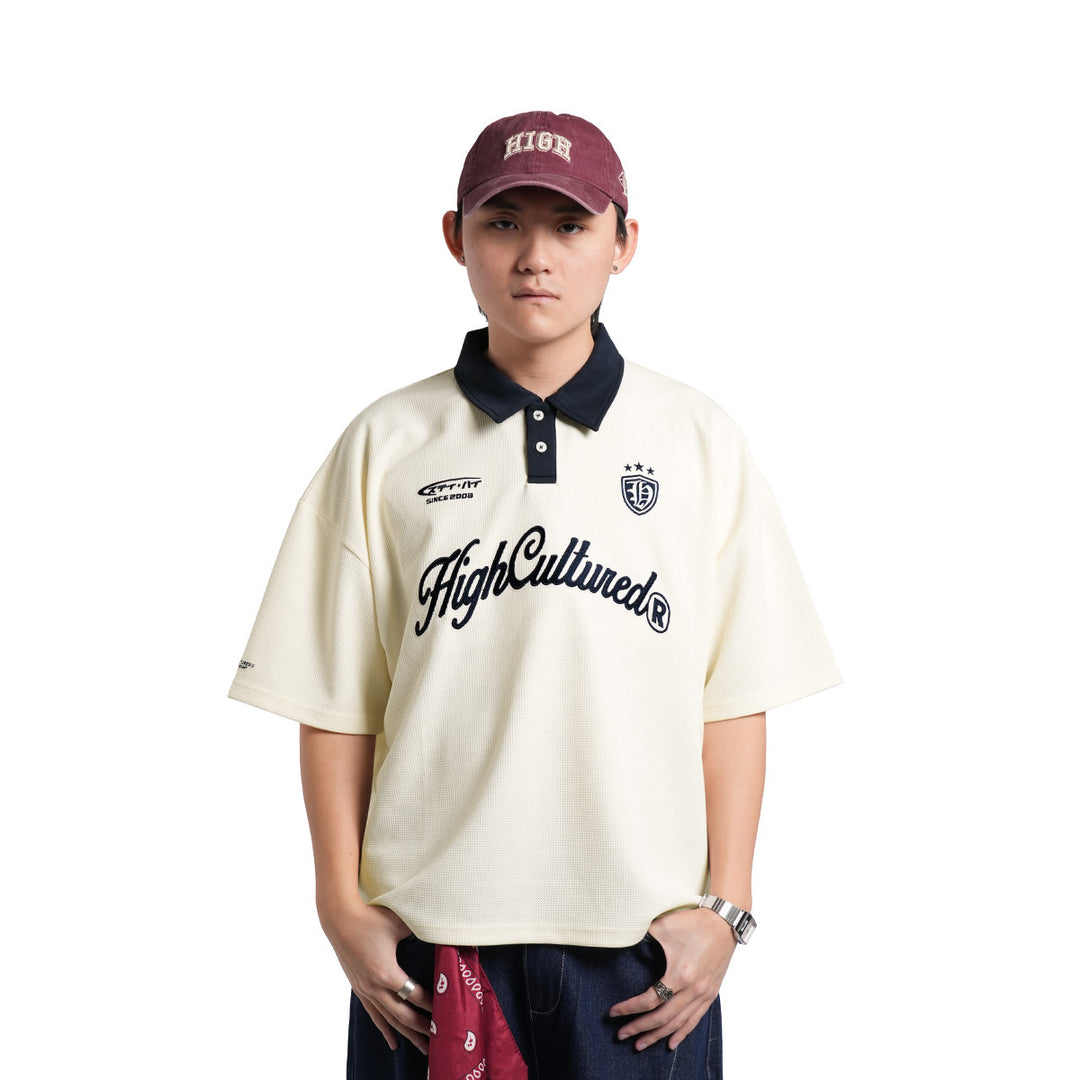 High Cultured Opulent Waffle Boxy Polo Tee -164