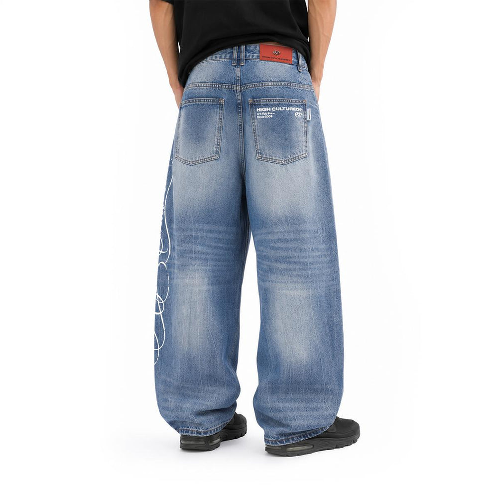 Heritage Script Washed Baggy Long Jeans - 99