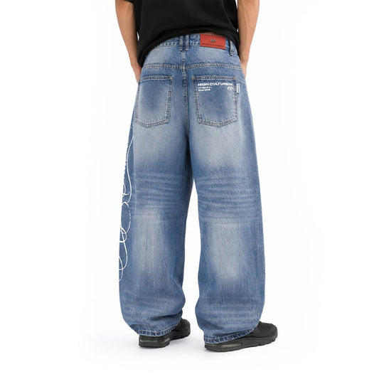 Heritage Script Washed Baggy Long Jeans - 99