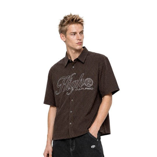 HIGH CULTURED Swirl Logo Checked Short Sleeve Shirt - 100