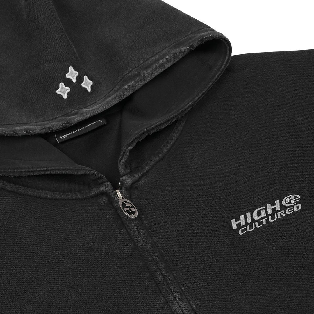 HIGH CULTURED Studded Blackletter Washed Hoodie Vest - 001
