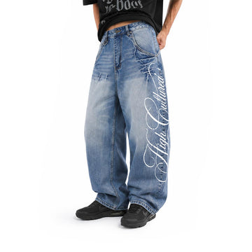 Heritage Script Washed Baggy Long Jeans - 99