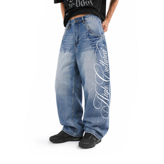Heritage Script Washed Baggy Long Jeans - 99
