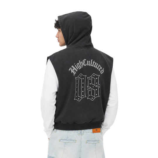 HIGH CULTURED Studded Blackletter Washed Hoodie Vest - 001