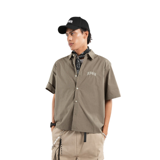 High Cultured Old English Logo Short Sleeve Boxy Check Shirt - 95