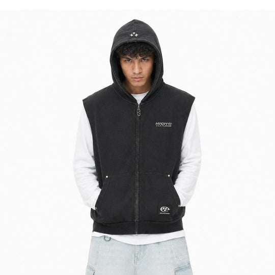 HIGH CULTURED Studded Blackletter Washed Hoodie Vest - 001