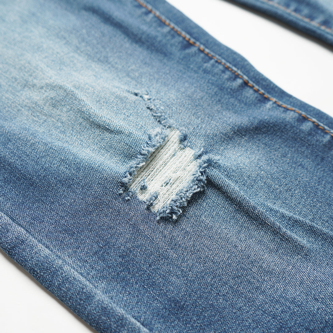 Slim-Fit Medium Distressed Ripped Long Jeans | Blue - 84 - High Cultured