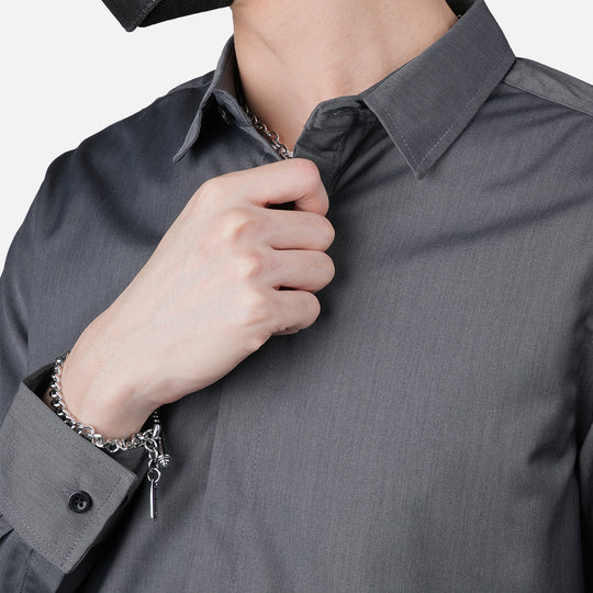 Slim-Fit Executive Hidden-Button Long Sleeve Shirt - 66 High Cultured
